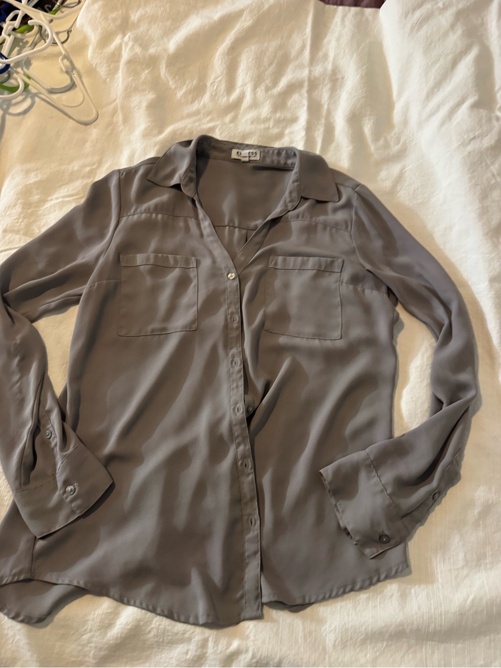Express Soft Button-Front Blouse in Gray